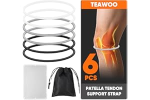 TEAWOO 6PCS Patellar Tendon Support Strap (Black/White/Gray, 2 Each), Knee Pain Relief Patella Bands for Sports, Elastic Silicone Knee Brace for Men & Women, Portable for Gym, Running, Basketball