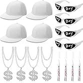 Yahenda 16 Pcs Hip Hop Costume Kit 2000s 80s 90s Rapper Accessories Costume for Women Men Rapper Sunglass Hats Chain and Pens
