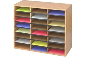 Safco Wooden Paper and Mail Organizer for Home Office and Classroom, 24 Letter-Size Compartments, Medium Oak