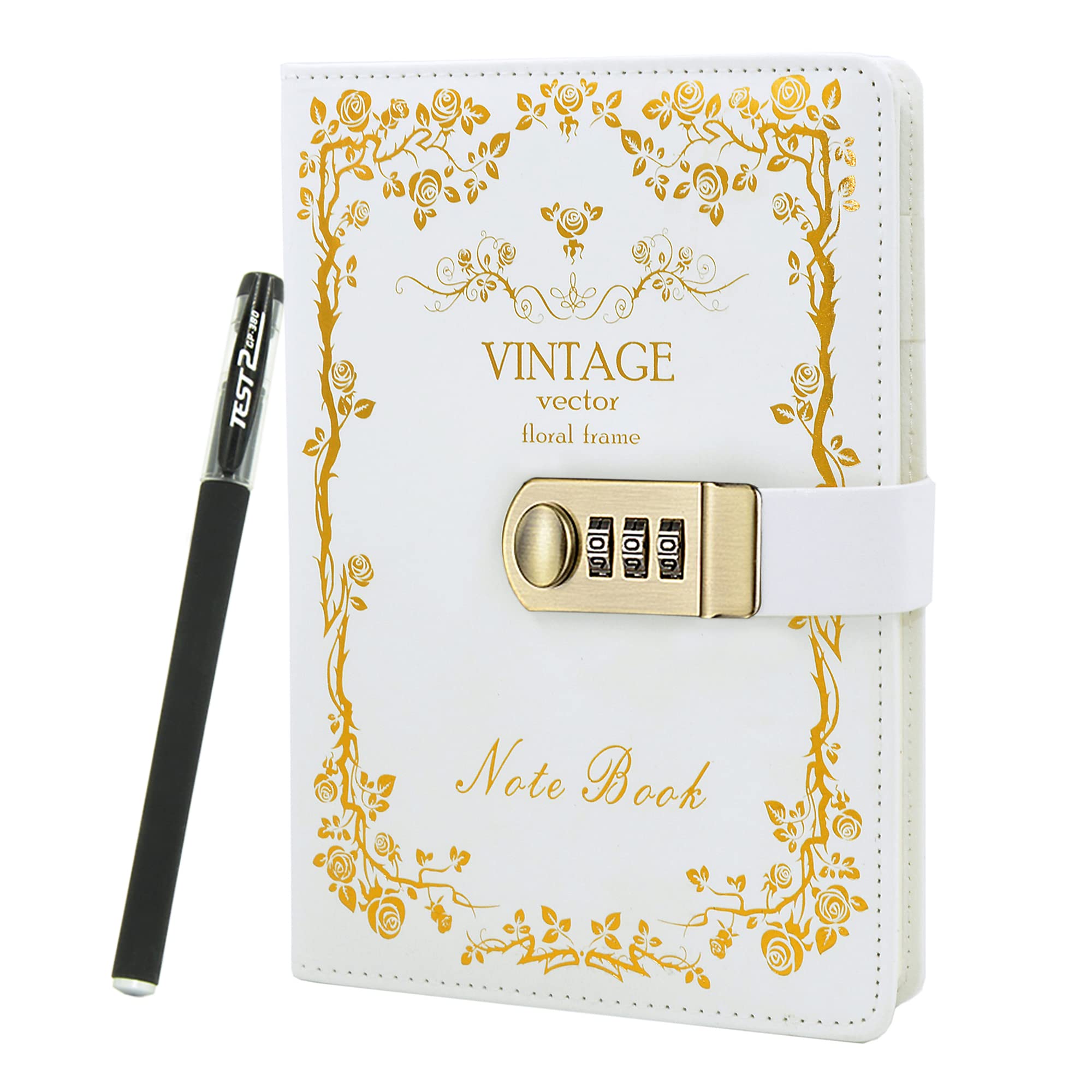 NectaRoy Vintage Retro PU Leather Cover Notebook Planner, Travel Journal with Lock, Lockable Diary Lock Journal, Password Writing Notepad with Pen, 5.9" x 8.4"