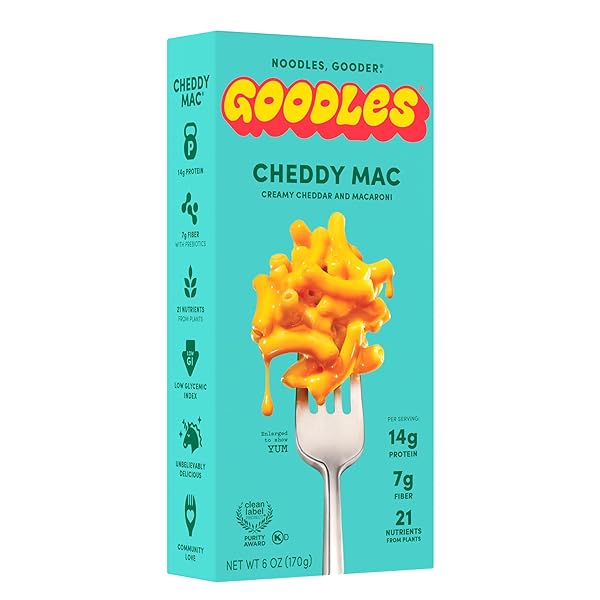 GOODLES CHEDDY MAC CREAMY CHEDDAR AND MACARONI PASTA – NUTRIENT PACKED WITH REAL CHEESE, FIBER, PROTEIN, PREBIOTICS, PLANTS, & VEGETABLES | NON-GMO, ORGANIC INGREDIENTS [CHEDDY MAC, 6 OZ. 1 PACK]
