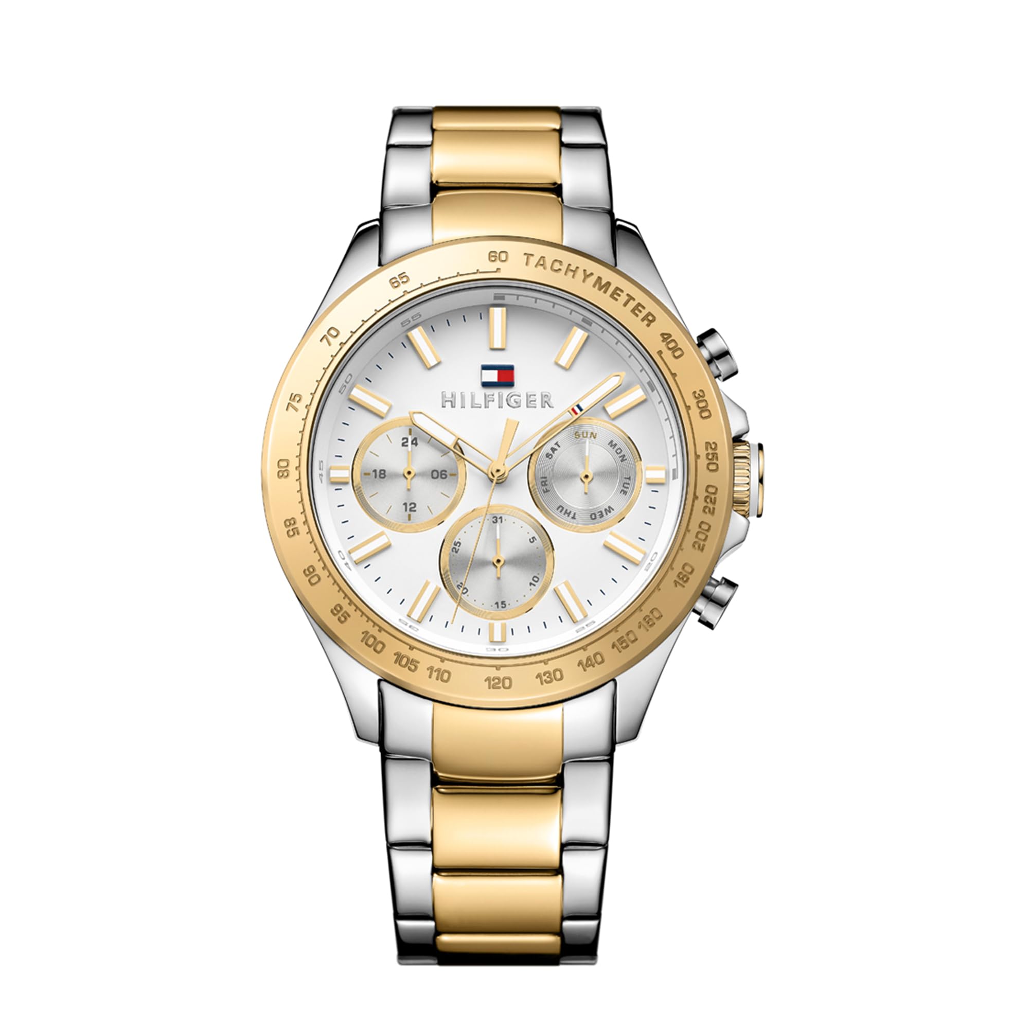 Tommy Hilfiger Men's 45.5mm Multifunction Quartz Watch - White Dial, Two-Tone Stainless Steel Bracelet with Gold IP, 3 Sub-Dials, 5ATM Water Resistant - 1791226