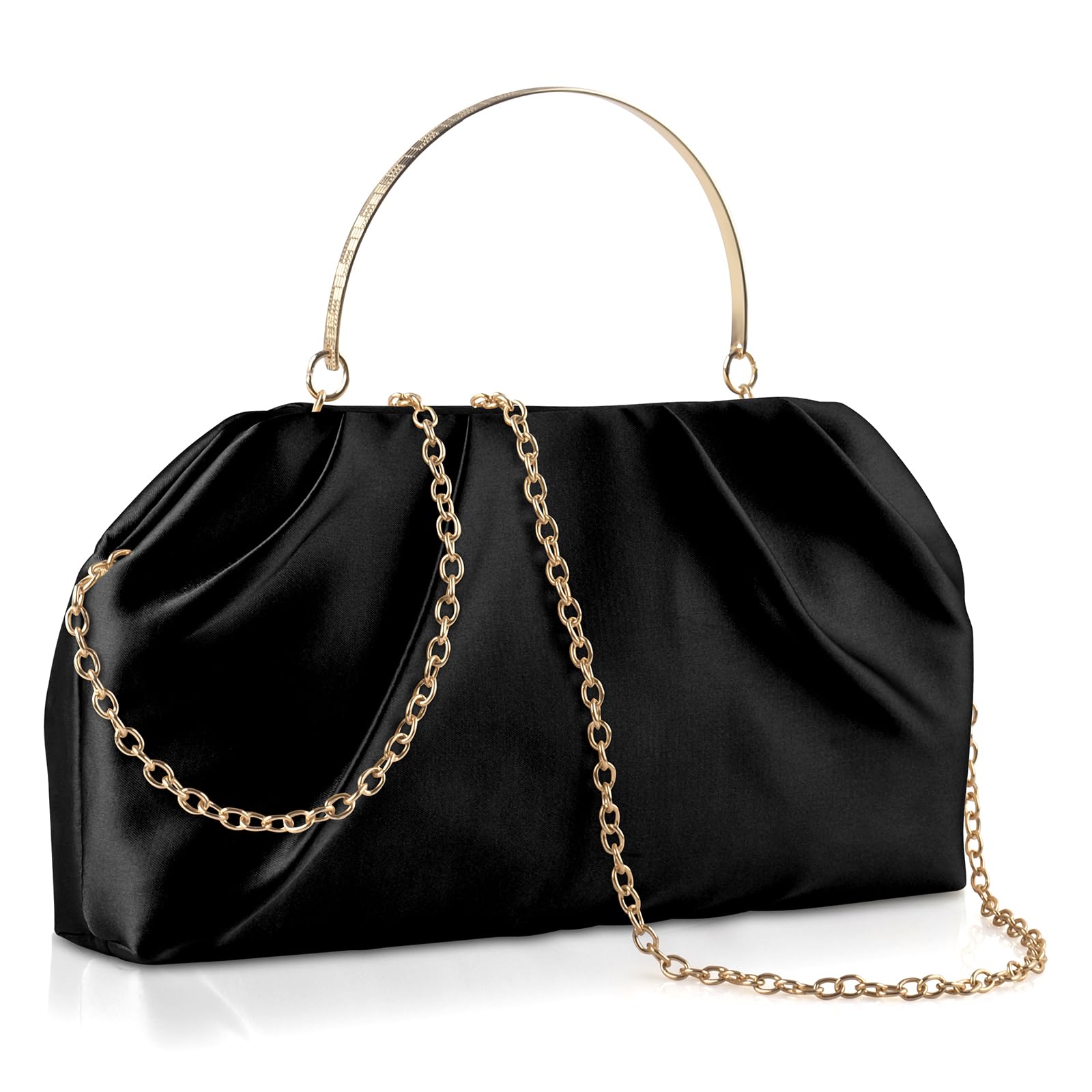 Photo 1 of Clutch Purse for Women Elegant Pleated Evening Bag Satin Clutch Dressy Crossbody Shoulder Formal Handbag (Black)