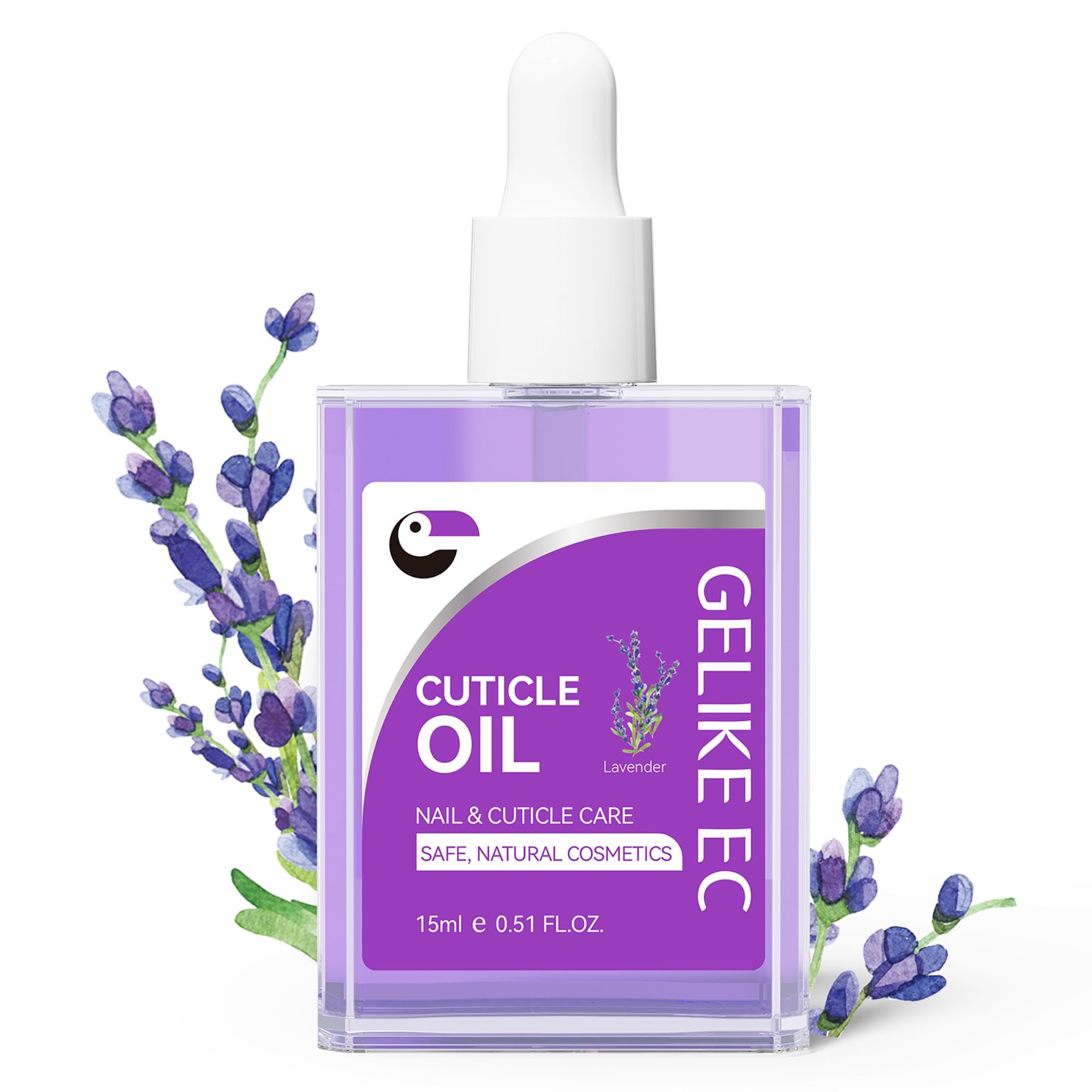 Gelike ec Organic Cuticle Nail Oil 15ml Vitamin B& E Essential Oil Moisturize with Convinient Dropper Design, Nail Cuticles Oils Treatment Damaged Dry for Nail Care Repair Growth (Lavender)