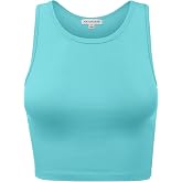 Women Sleeveless Cami Crop Tank Tops Racerback High Halter Neck Shirts