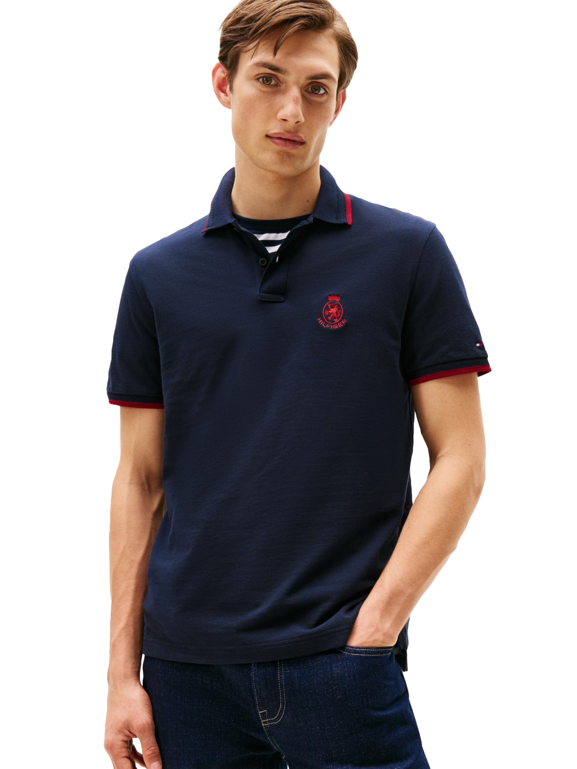 Tommy Hilfiger Men’s Crest Regular Short Sleeve Polo, Desert Sky XX-Large