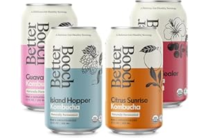 Better Booch Organic Kombucha - Probiotic & Antioxidant Rich Raw Sparkling Tea - Low Sugar, Vegan, Gluten Free - Gut Healthy Active Cultures, 12 Fl Oz Cans, 12-Pack (Tropical Variety Pack)