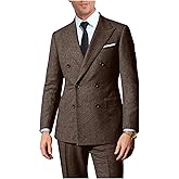 Lynerun Retro 2 Pieces Suit Men Slim Fit Formal Double Breasted Tweed Herringbone Men Suit Jacket Pants Set Wedding Tuxedo