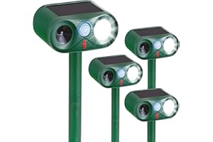 TFKK 4Pack Solar Ultrasonic Animal Repeller with Strobe Light – for Gardens, Farms and courtyards Outdoor Deterrent for Raccoons, Deer, Squirrels, Cats, Skunks & Foxes