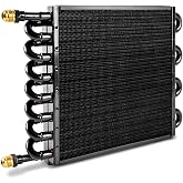 BARTOO 1/2" Transmission Cooler, Aluminium alloy 16 Pass Tube and Fin Universal Oil Cooler Kit Air Compressor Aftercooler (Black)