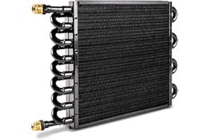 BARTOO 1/2" Transmission Cooler, Aluminium alloy 16 Pass Tube and Fin Universal Oil Cooler Kit Air Compressor Aftercooler (Black)