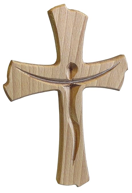 Kaltner Präsente Geschenkidee - Wandkreuz Echt Buche Holz Kreuz Kruzifix für die Wand 20 cm modern