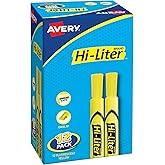 Avery Hi-Liter Desk-Style Highlighters, Smear Safe Ink, Chisel Tip, 12 Yellow Highlighters (98035)