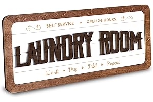 Woodamore Laundry Room Signs Wall Decor - Laundry Sign for Laundry Room Decor, Rustic Laundry Decor for Laundry Room Accessories, Wash Dry Fold Repeat Laundry Rules Plaque