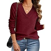 VIMPUNEC Womens Long Sleeve V Neck Sweaters Trendy Lightweight Pullover Fall Knit Jumper Tops