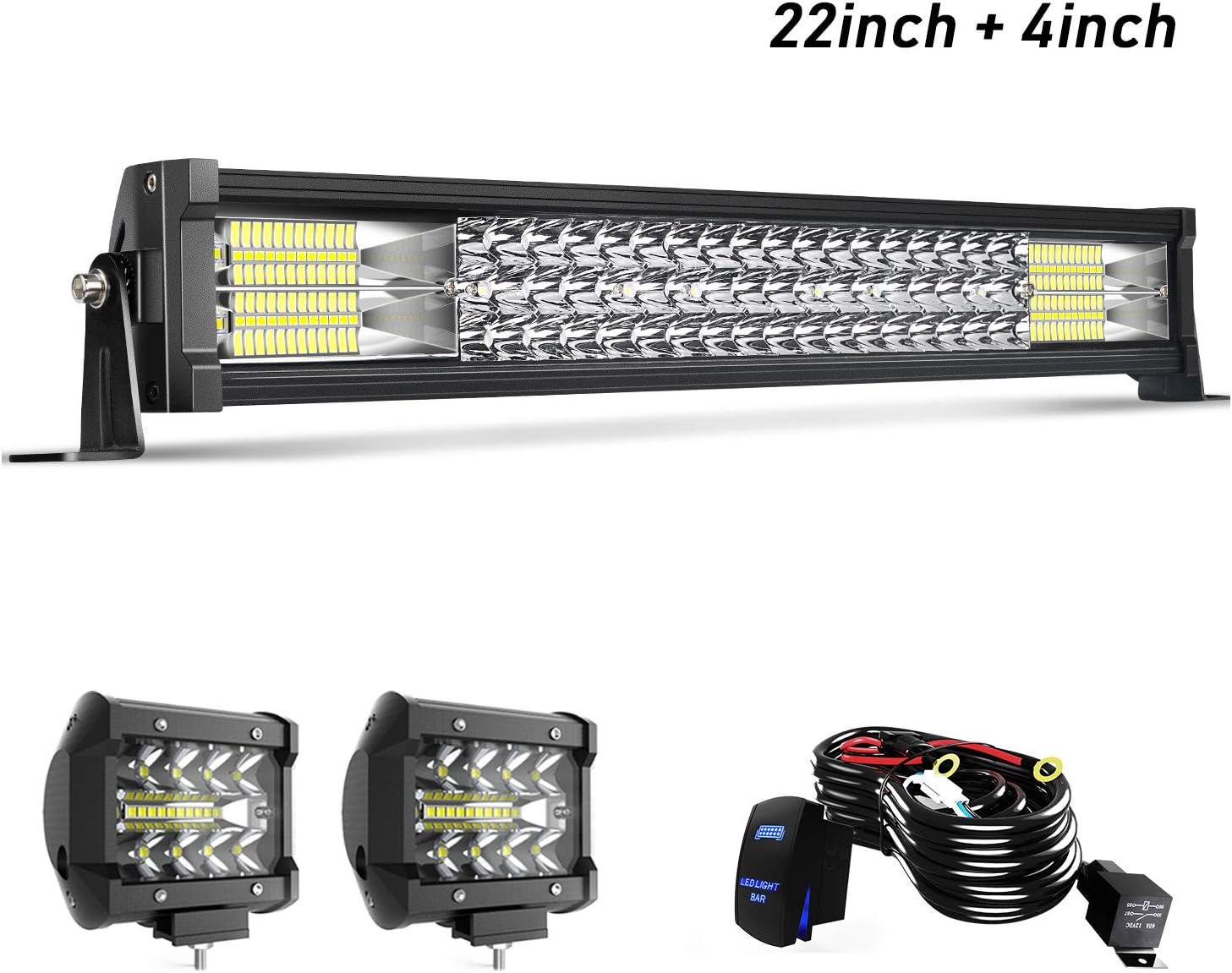KEENAXIS 22" LED Light Bar 120W Spot & Flood Combo Beam Light Bars with Wiring Harness Kit Control Switch for Offroad Driving Fog Lamp Marine Boating Polaris RZR Dodge GMC UTV Truck ATV