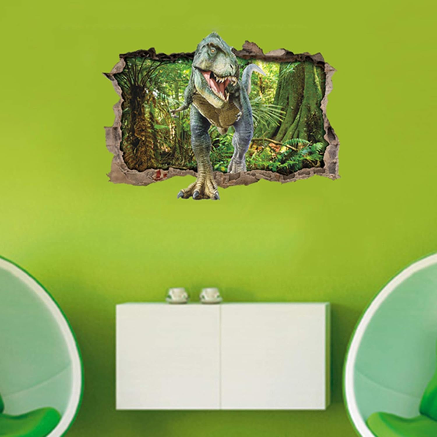 ufengke Dinosaur Forest Wall Stickers 3D Smashed Wall Decals Art Decor for Bedroom DIY, Multicolor - Image 4