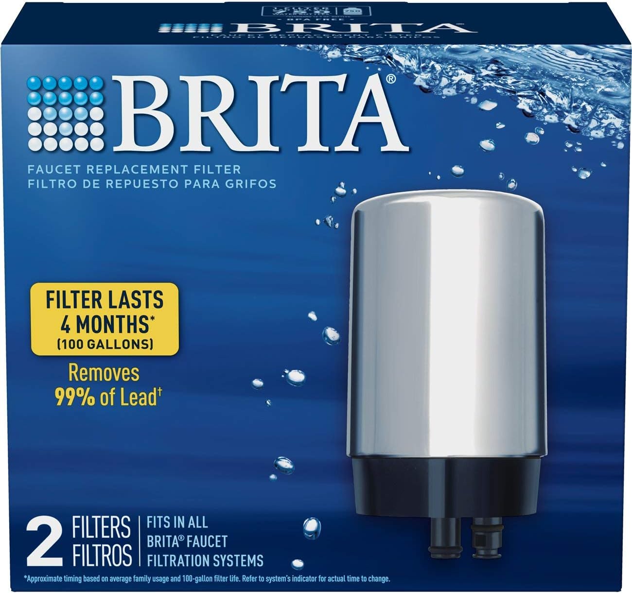 Brita - 36312 Tap Water Filter, Water Filtration System Replacement Filters For Faucets, Reduces Lead, BPA Free – Chrome, 2 Count - Faucet Mount Water Filters - 