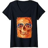 Halloween skull with sunglasses V-Neck T-Shirt