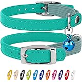 CollarDirect Leather Cat Collar, Cat Safety Collar with Elastic Strap, Kitten Collar for Cat with Bell Black Blue Red Orange 