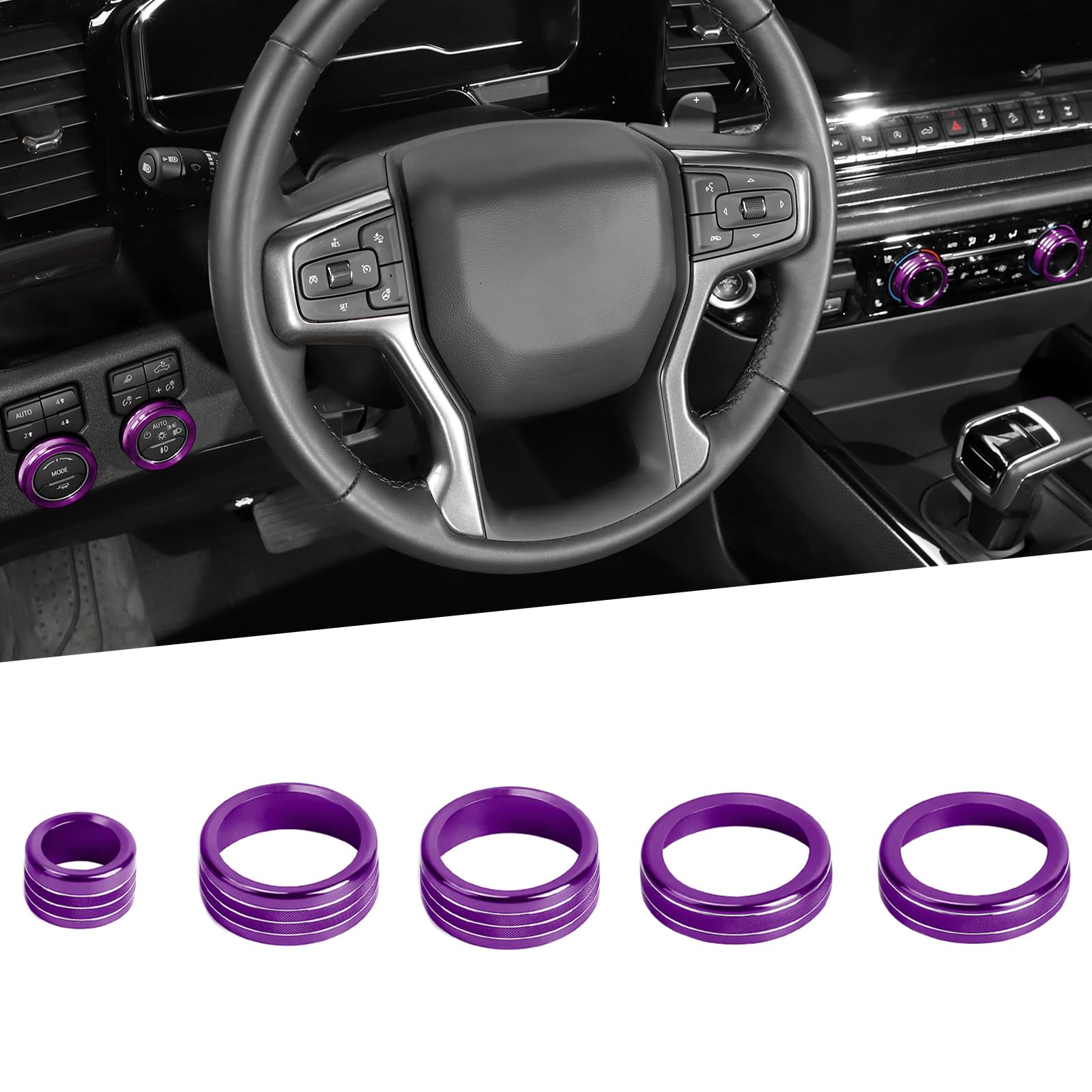 Voodonala Radio AC Knobs Air Conditioner Switch Button Center Console Switch Knob Cover Trim for 2022-2026+ Chevy Silverado GMC Sierra Interior Accessories Aluminum Alloy Purple