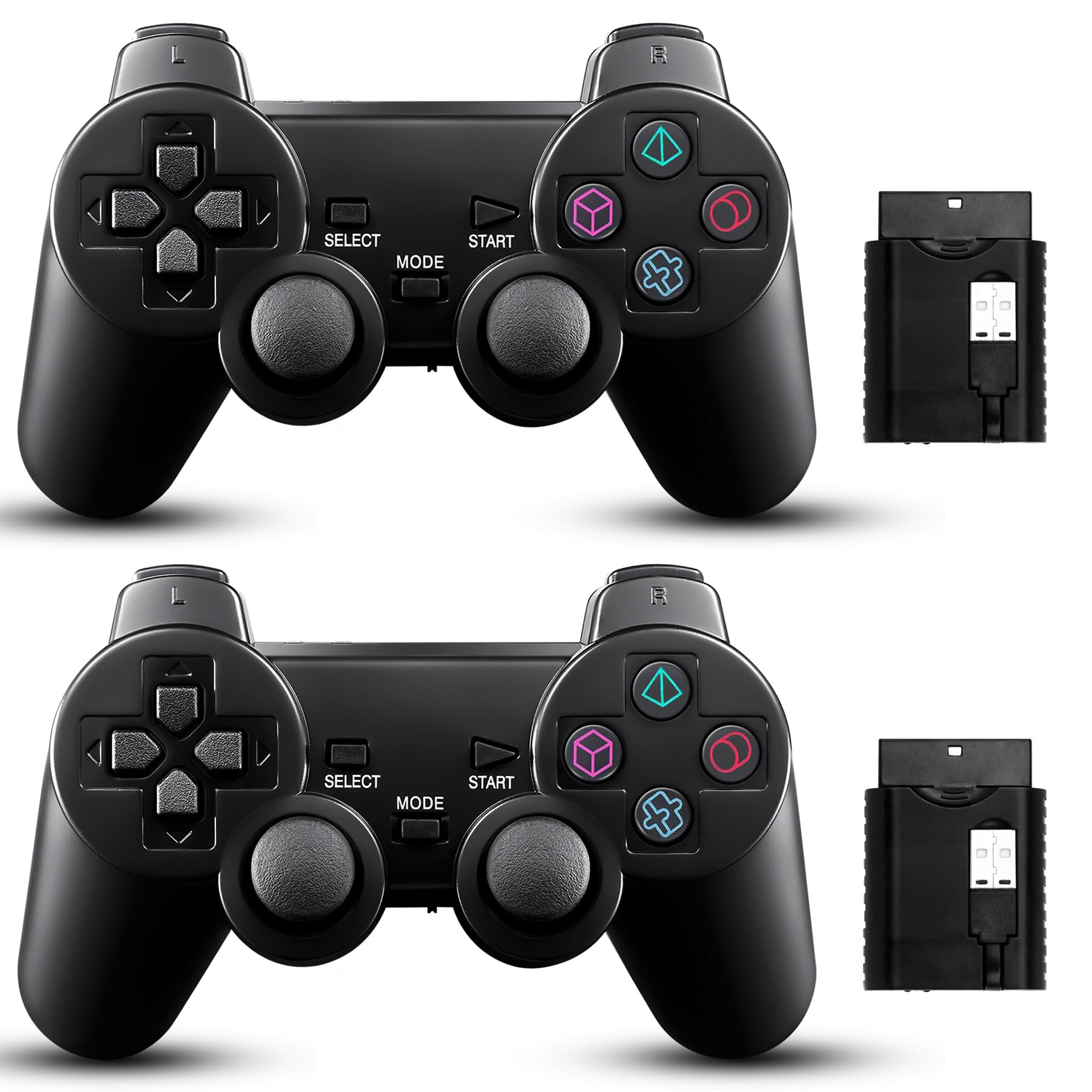 Photo 1 of BLUE LAKE Performance 2 Pack Wireless Controller 2.4G double shock Compatible with PS2 /PS1/PC(Jet Black)
