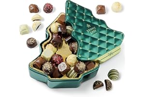 Christmas Chocolate Gift Basket, Christmas Tree Shaped Tin with Assorted Truffles, Holiday Stocking Stuffer Present, Festive,