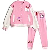 Hello Kitty Girls Fleece Varsity Bomber Jacket and Jogger Pants Outfit Set Toddler to Big Kid Sizes (2T - 14-16)