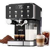 SUNVIVI Espresso Machine with Cold Brew, All-in-one Iced Coffee Maker with Automatic Milk Frother, LED Touchscreen, 51OZ Water Tank, Pressure Coffee Machine for Latte, Cappucinno, Self-clean, Black