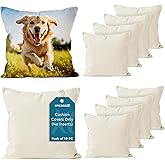 Encasa XO Throw Pillow Covers 18"x18" - Sublimation Blank Natural (Pack of 10) Pack with Invisible Zipper - Soft Polyester Twill Cushion Cases, Suitable for DIY, Digital Printing & Painting