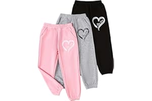 Fdqin Girls' 3 Pcs Letter Graphic Print Sweatpants Kids Athletic Joggers Pants with Pockets 4-14 Years