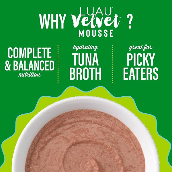 TIKI CAT LUAU VELVET MOUSSE, TUNA & MACKEREL IN BROTH, COMPLETE NUTRITION FOR BALANCED DIET, WET CAT FOOD FOR ALL LIFE STAGES, 2.8 OZ. POUCH (12 COUNT)