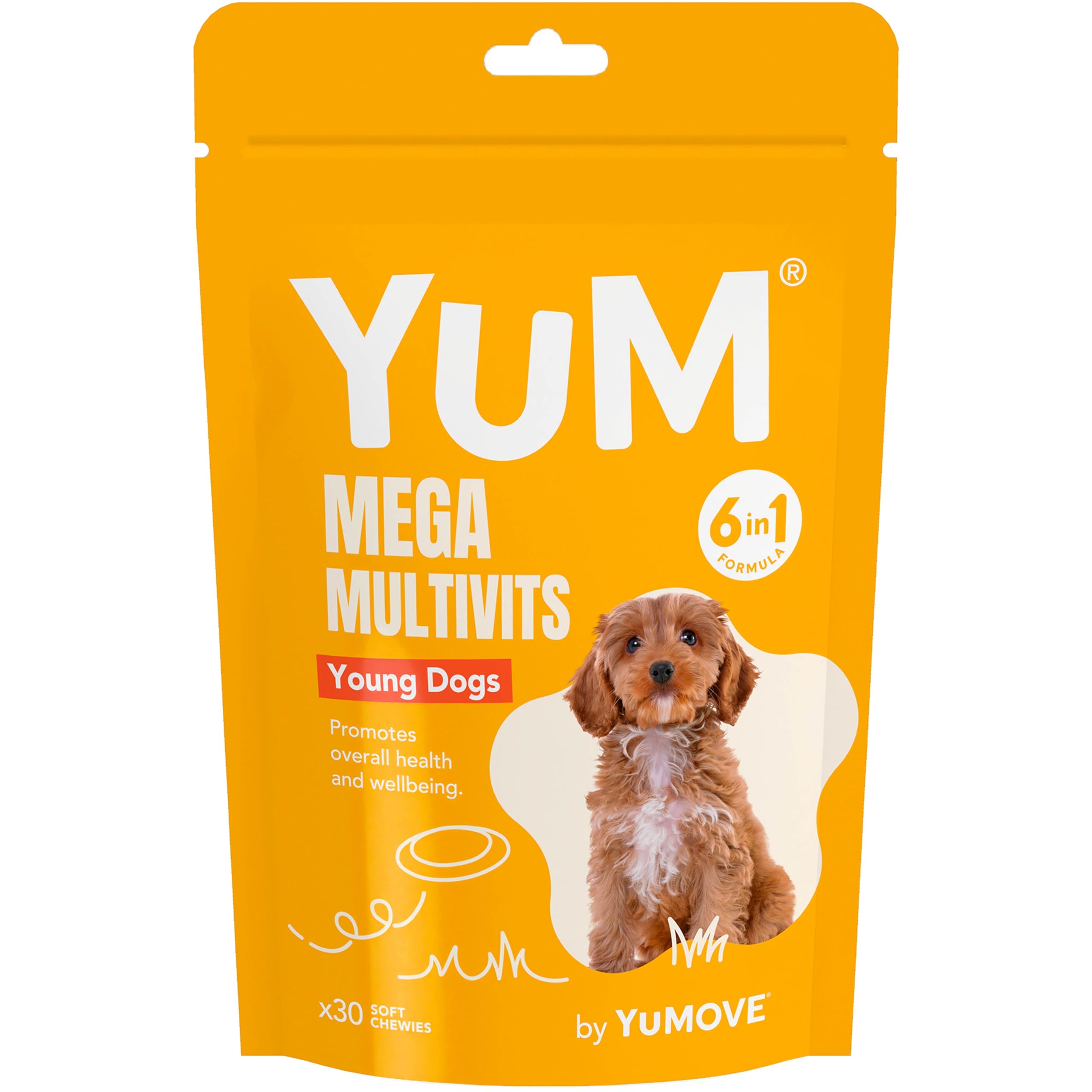 YuM Young Mega MultiVits Dog Vitamins, 6-in-1 Daily Vitamins and Supplements for Joints, Gut Health, and Brain Development, Aged 1+, 30 Multivitamin Chews