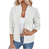 Verdusa Women's Zip Up Bomber Jacket Casual Long Sleeve Textured Lightweight Coat Business Casual Outfits Spring Fall Clothes