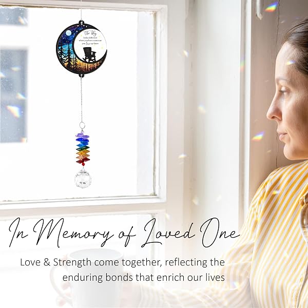 GIFTELIX MEMORIAL SUNCATCHER – MOON CHAIR ORNAMENT – SYMPATHY GIFT FOR LOSS OF LOVED ONE – BEREAVEMENT GIFTS MEMORIAL RAINBOW MAKER – REMEMBRANCE ORNAMENT – FUNERAL KEEPSAKE