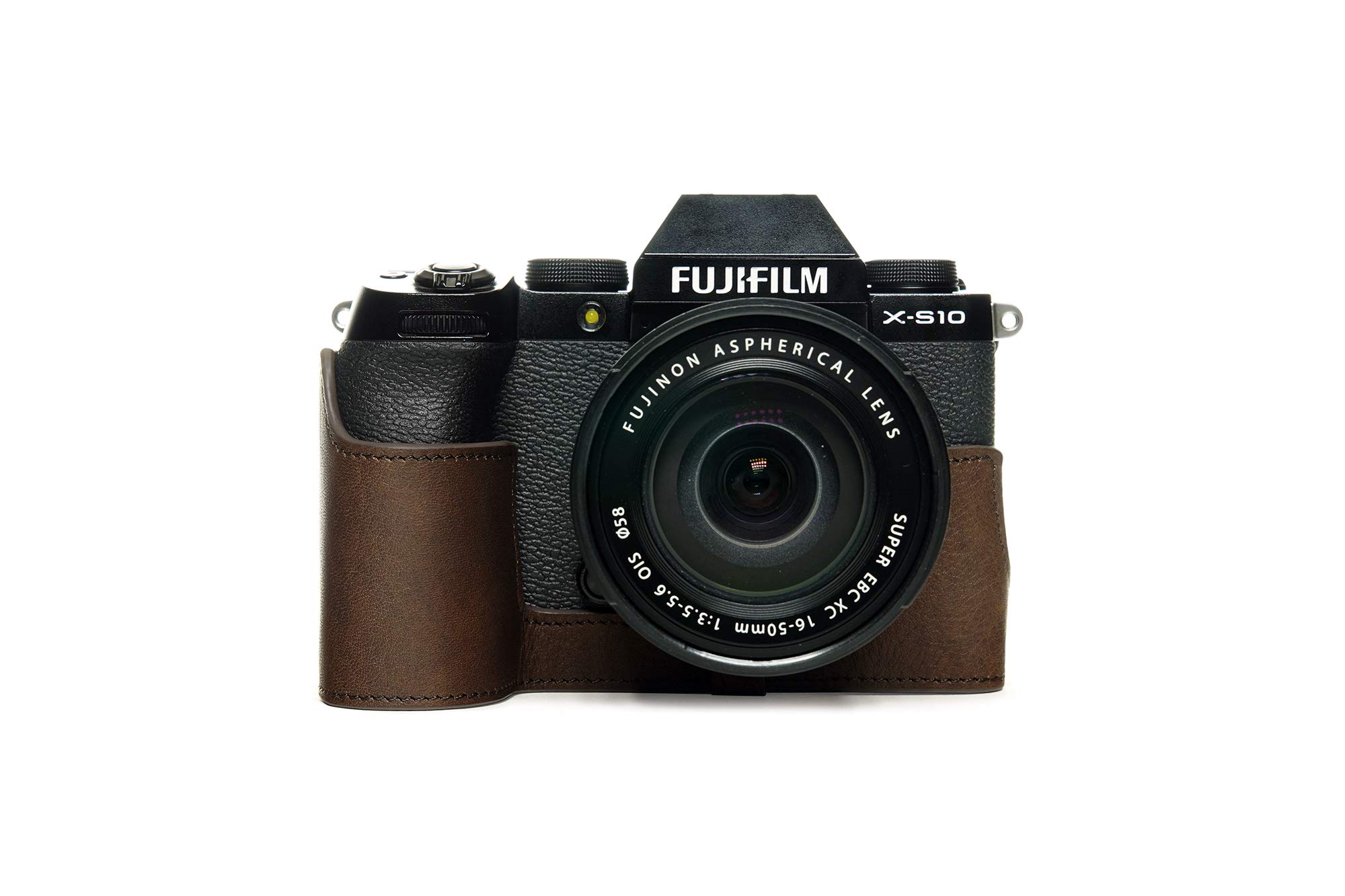 X-S10 Case, Zakao Handmade Genuine Real Leather Half Camera Case Bag Cover for Fuji Fujifilm X-S10 XS10 Bottom Opening Version With Hand Strap (Coffee)
