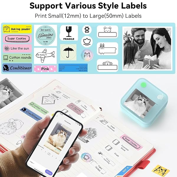 LOPEVI LABEL MAKER MACHINE PORTABLE LABEL PRINTER WITH MULTIPLE TEMPLATES WIRELESS BT LABEL MAKER FOR HOME OFFICE SCHOOL ORGANIZATION (BLUE)