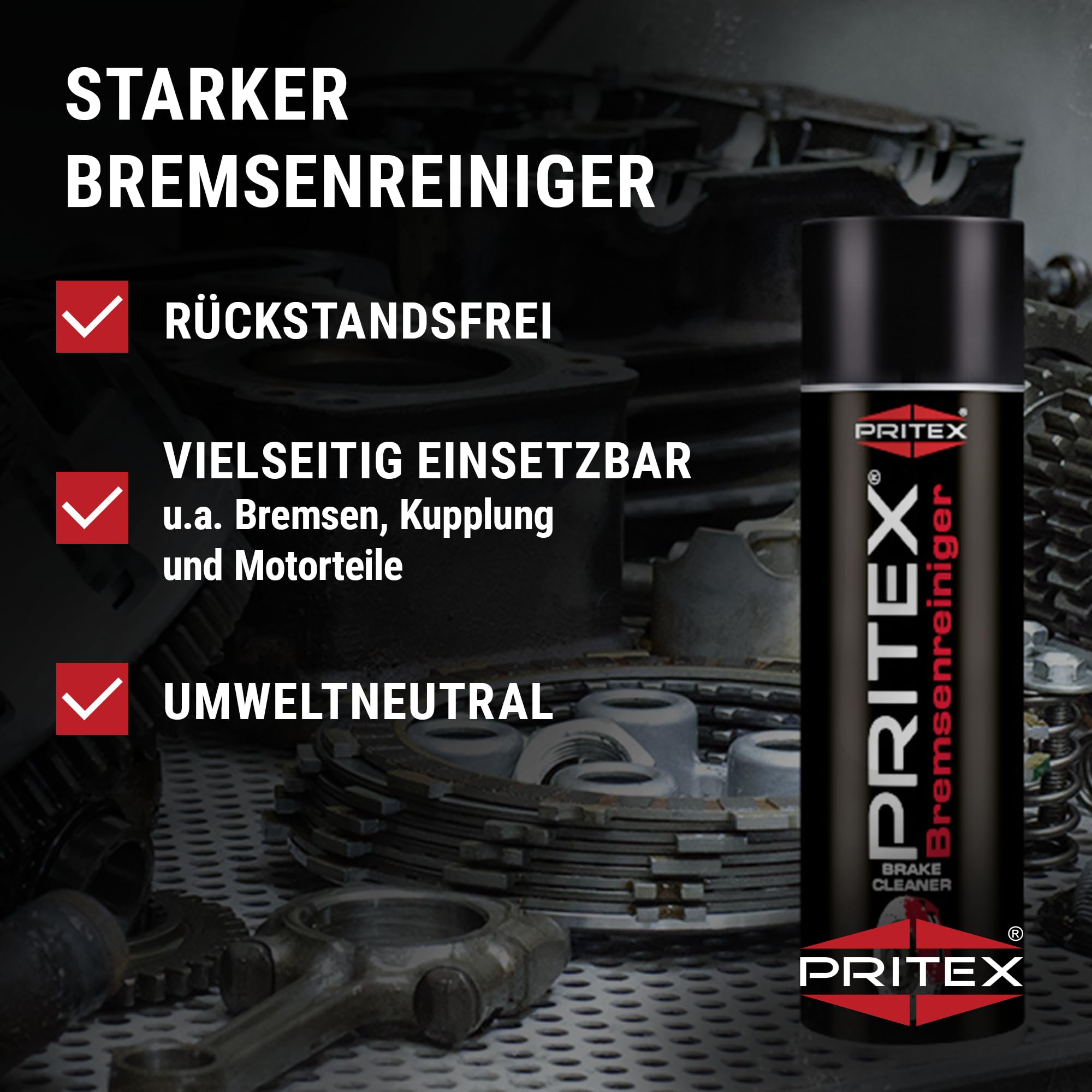 PRITEX – Bremsenreiniger Spray 2 x 500 ml – Auto Teilereiniger zur Entfettung von Bremsen, Kupplungen, Motor- & Maschinenteilen – rückstandsfrei & umweltneutral HOHE QUALITÄT 2