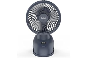 Brigii Desk&Clip Fan, Small Fan 14H Long Battery Life, Battery Level Display, 5 INCH Travel Fan, 4-Speed, Type-C Rechargeable-PF01(Blue)