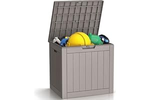 ComeWay 31 Gallon Outdoor Storage Box - Waterproof Resin Deck Box for Indoor & Outdoor Use, Lockable & UV Resistant Storage Bin for Package Delivery, Patio Cushions, Gardening Tools - Grey