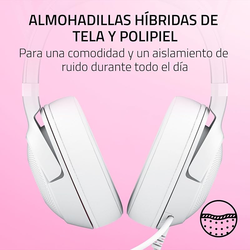 Kraken Kitty V2 - Auriculares RGB con Cable y Kitty Ears para Juegos y Streaming (325 g, transductores Triforce de 40 mm, micrófono cardioide HyperClear, Sonido Envolvente) Blanco