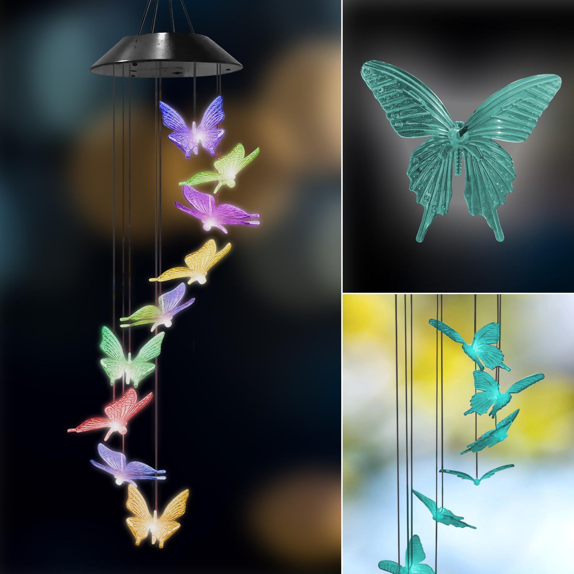 Photo 1 of Upblend Outdoors Butterfly Solar Wind Chimes for Outside – Color Changing LED Wind Chime for Outside, Solar Chimes Outdoor Waterproof – Butterfly, Light Blue