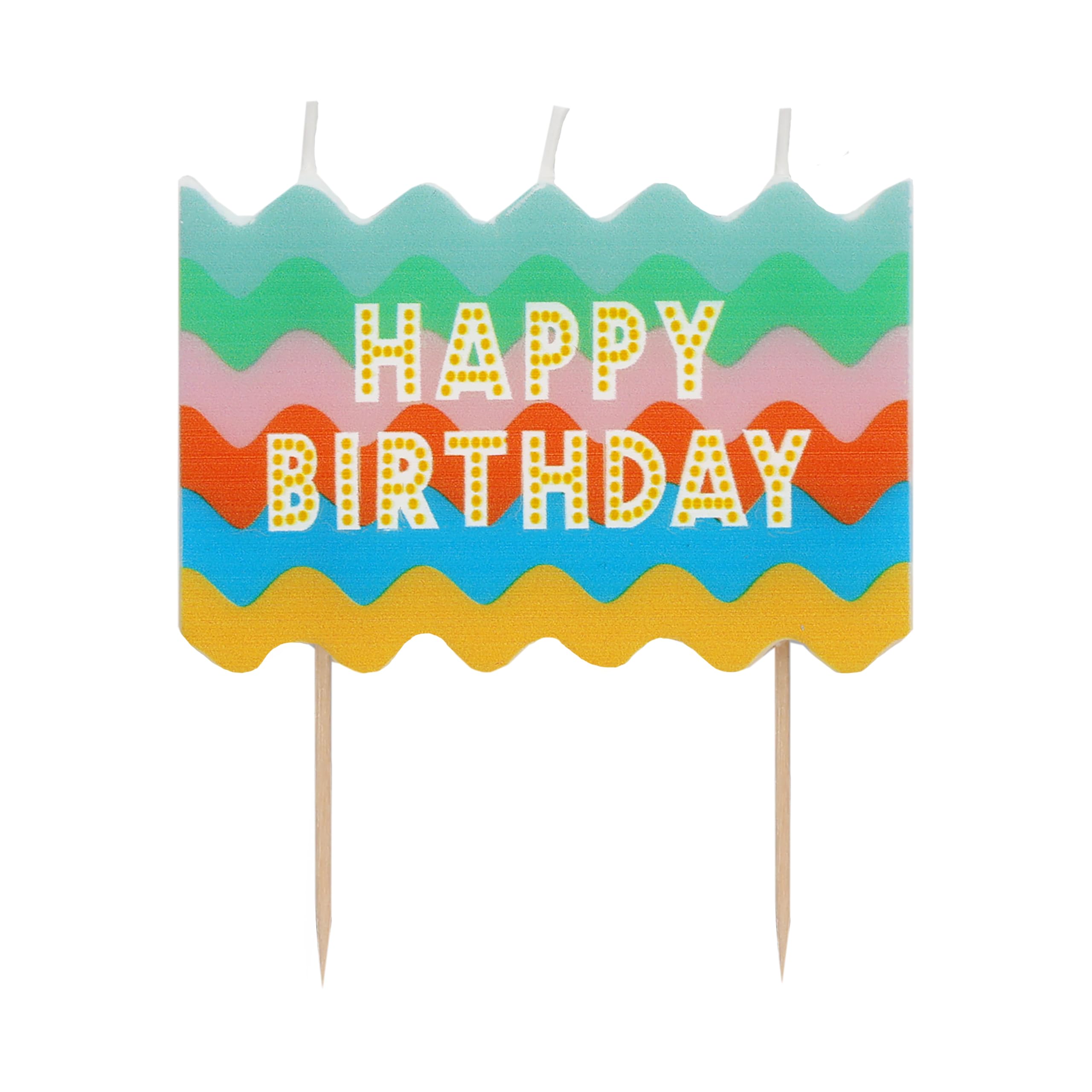 Photo 1 of Talking Tables Wavy Large Happy Birthday Block Candle for Cakes Cake Topper Decoration Premium Quality colorful Rainbow Candles 2.4 Inches Height Recycled Packaging