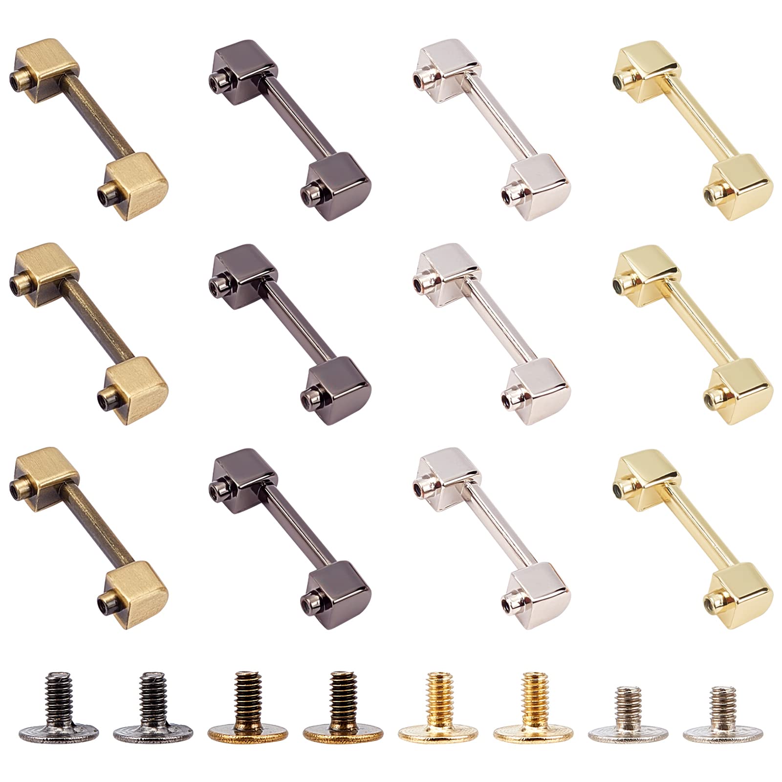 WADORN 12 Sets Metal Bag Strap Connector Buckle, 4 Colors Bag Suspension Clasps Anchor Bridge Buckles Belt Strap Hanger Hooks with Screws for DIY Leather Accessories Crafts Purse Making