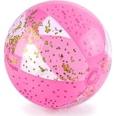 AMOR PRESENT Glitter Beach Ball, 16 Inch, Pink | Inflatable Ball, Beach Toys, Summer Party Favors, Pool Game, Kids Outdoor Toys
