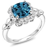 2-3 Cttw Gemstone Birthstone and White Created Sapphire Engagement Ring for Women | 925 Sterling Silver | Cushion 8MM | Wedding Anniversary Promise Ring | Available In Size 5, 6, 7, 8, 9