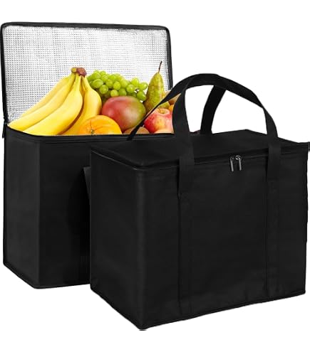 Lot De 3 Grands Sacs Isothermes Réutilisables 40L – Sacs Livraison Alimentaire Noirs, Isolation Thermique, Pliables