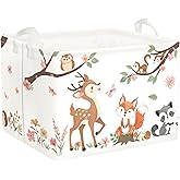 Clastyle Forest Animal Baby Storage Basket Leaf Kid Laundry Hamper Boy Girl Gift Toy Box Collapsible Clothes Organizer Nursery Bin for Bedroom, Pink Deer, 40x30x30 cm