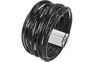 KunBead Leather Sparkly Wrap Bracelets for Women Handmade Braided Boho Multilayer Bracelet Wristband Cuff Bangle Boho Bohemian