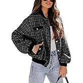 EVALESS Fashion Jacket for Women 2024 Fall Winter Trendy Button Short Shacket Long Sleeve Plaid Cropped Jackets